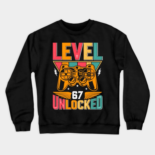Level 67 Unlocked Awesome Since 1956 Funny Gamer Birthday Crewneck Sweatshirt by susanlguinn
